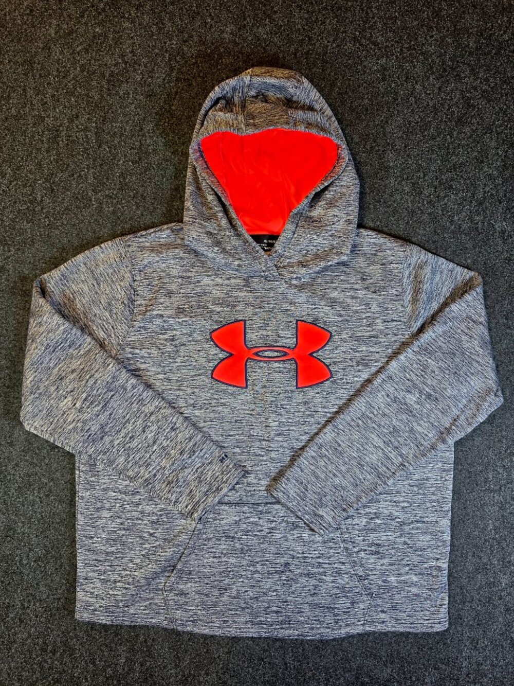 Under Armour ColdGear Hoodie Mens XL Blue Heather Orange Logo Loose Fit